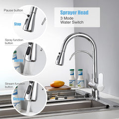 Kitchen Faucet with Pull Down Sprayer Modern 2 Handle Kitchen Faucets Drinking Water Faucet Reverse Osmosis Faucet for Kitchen Sink 3 in 1 High Arc Water Purifier Faucets Lead-Free Brass, Chrome