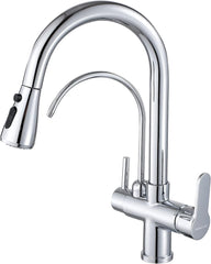 Kitchen Faucet with Pull Down Sprayer Modern 2 Handle Kitchen Faucets Drinking Water Faucet Reverse Osmosis Faucet for Kitchen Sink 3 in 1 High Arc Water Purifier Faucets Lead-Free Brass, Chrome