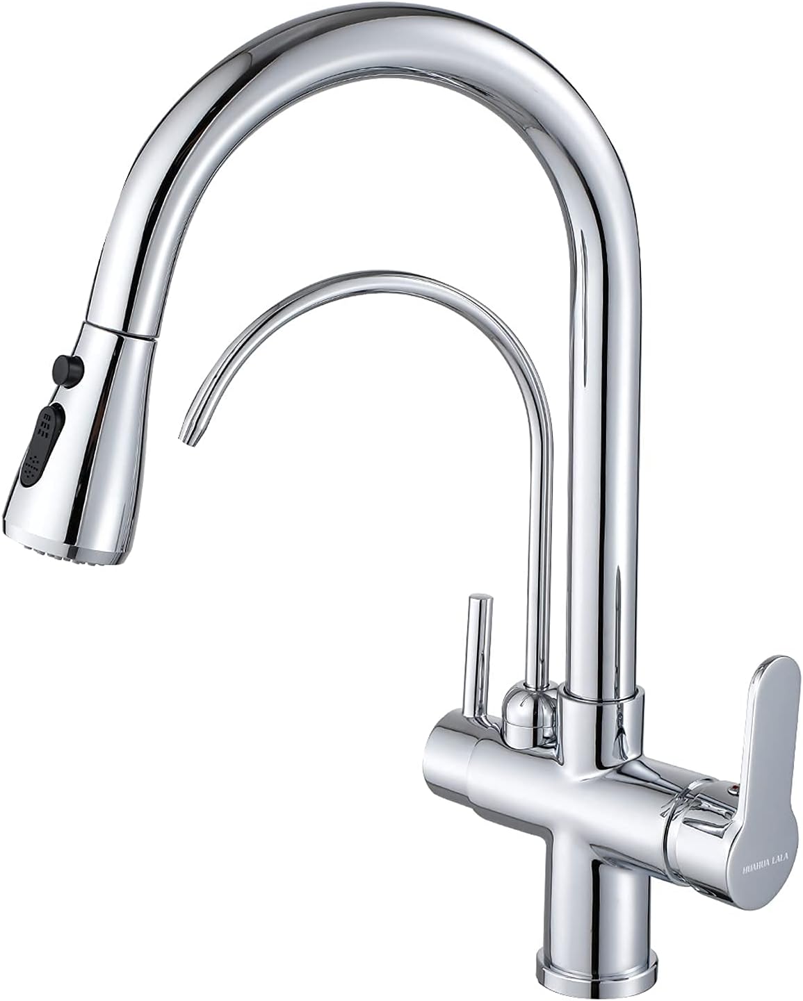 Kitchen Faucet with Pull Down Sprayer Modern 2 Handle Kitchen Faucets Drinking Water Faucet Reverse Osmosis Faucet for Kitchen Sink 3 in 1 High Arc Water Purifier Faucets Lead-Free Brass, Chrome